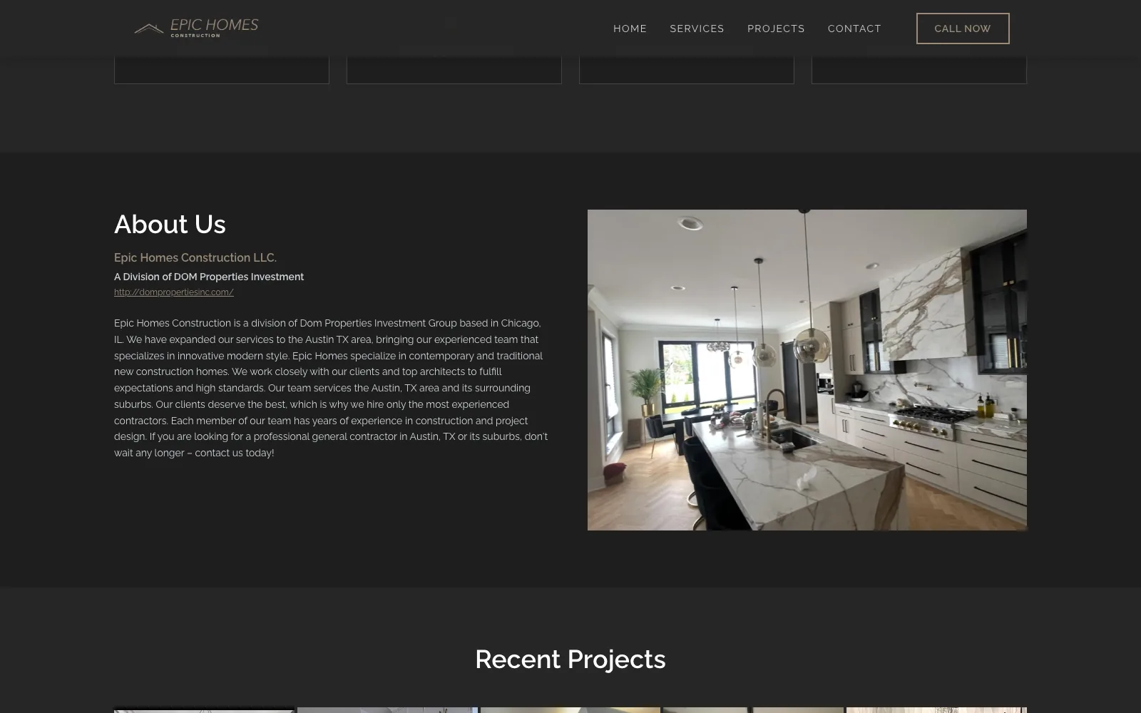 Epic Homes Construction website screenshot